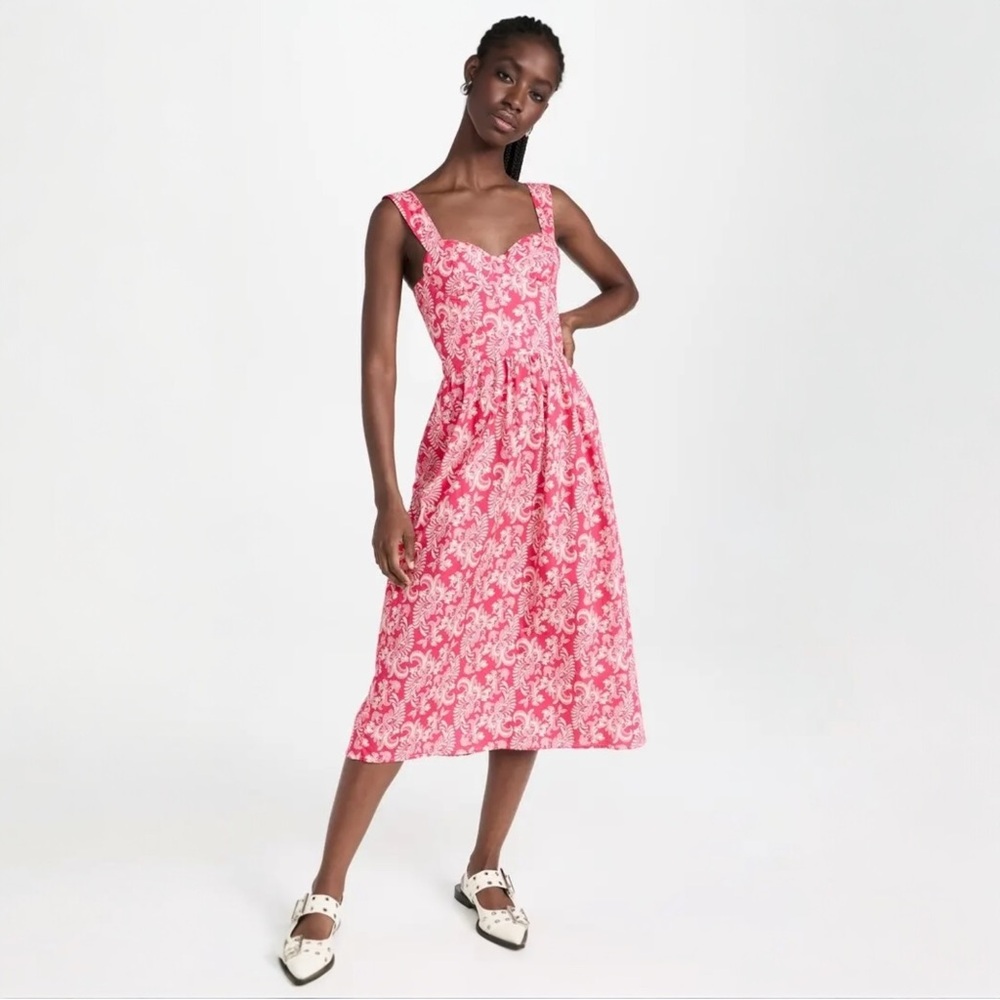 The Lulo Project Antoinette‎ Poplin Midi Dress XS Pink Paisley Sweetheart NWT